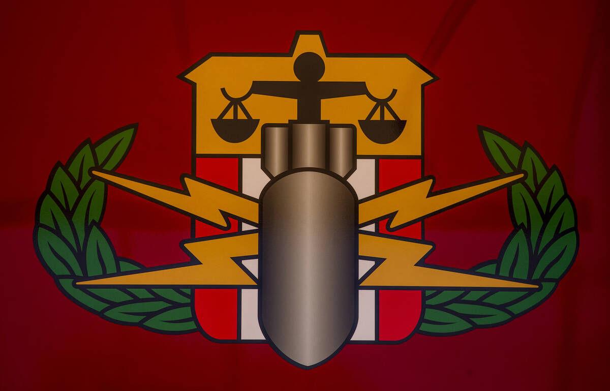 Logo for the Las Vegas Fire & Rescue Bomb Squad on Wednesday, March 23, 2022, in Las Vegas. ...