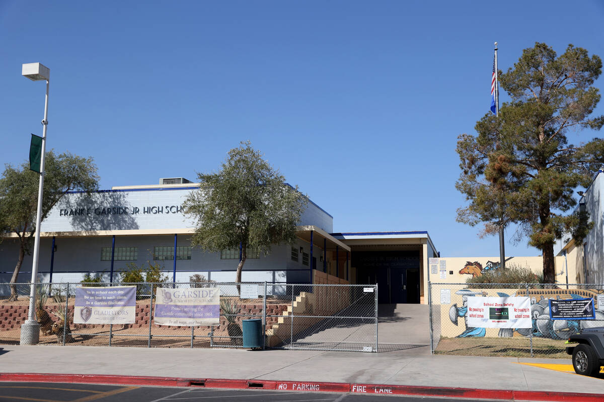 Garside Junior High School in Las Vegas is shown March 18, 2022. A teacher at the school says s ...