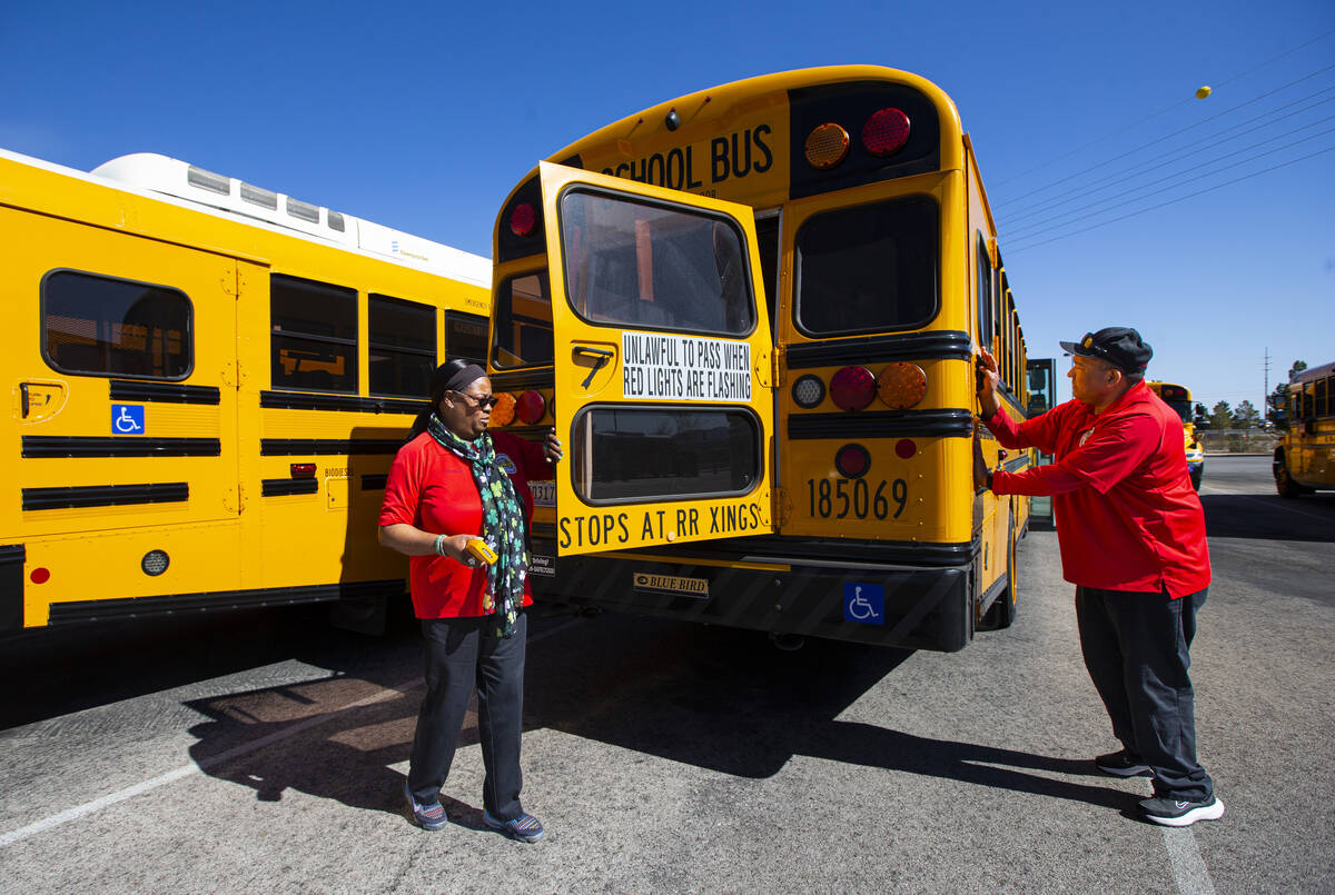 Danielle Mack-Hayward, left, and Roger Paramo, transportation instructors at the Clark County S ...