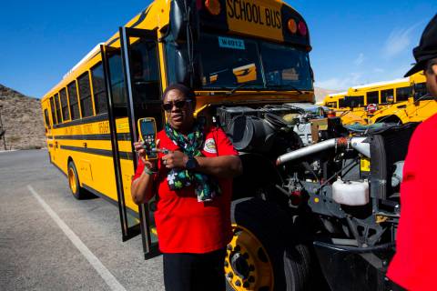 Danielle Mack-Hayward, transportation instructor at the Clark County School District, demonstra ...