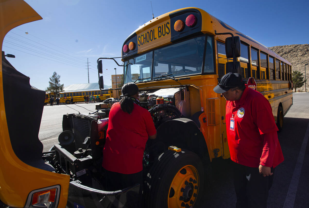 Danielle Mack-Hayward, left, and Roger Paramo, transportation instructors at the Clark County S ...