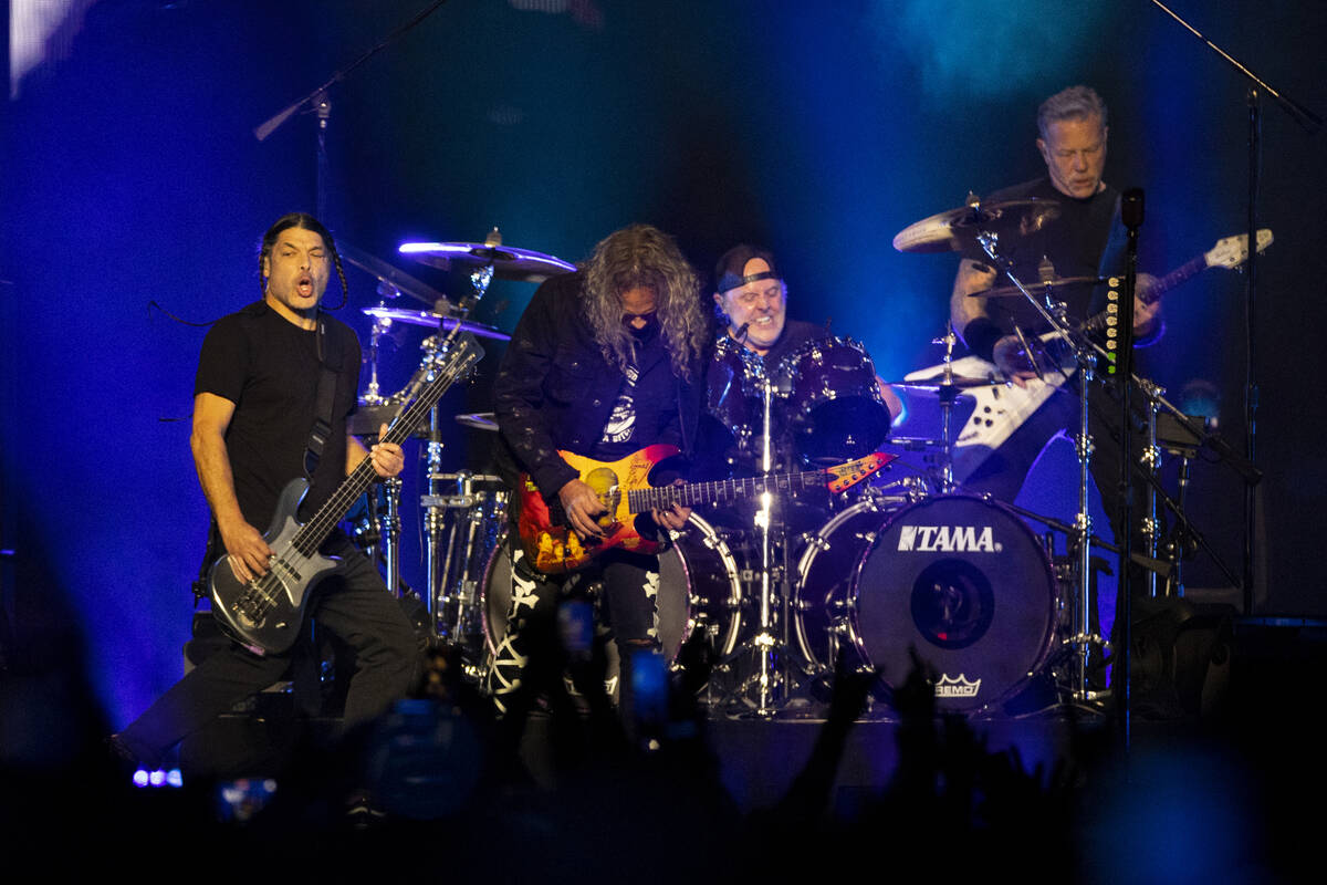 Metallica performs at Allegiant Stadium in Las Vegas, Friday, Feb. 25, 2022. (Erik Verduzco / L ...