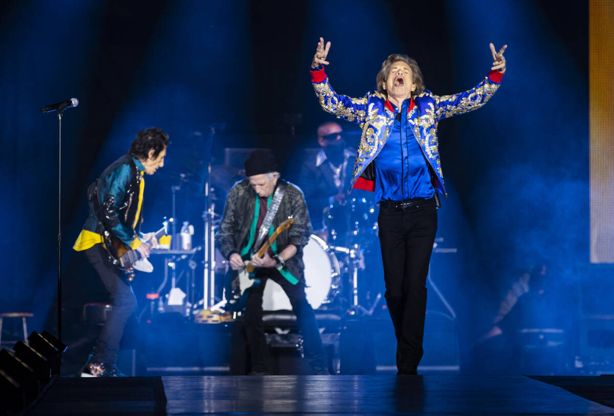 The Rolling Stones perform at Allegiant Stadium in Las Vegas on Saturday, Nov. 6, 2021. (Chase ...