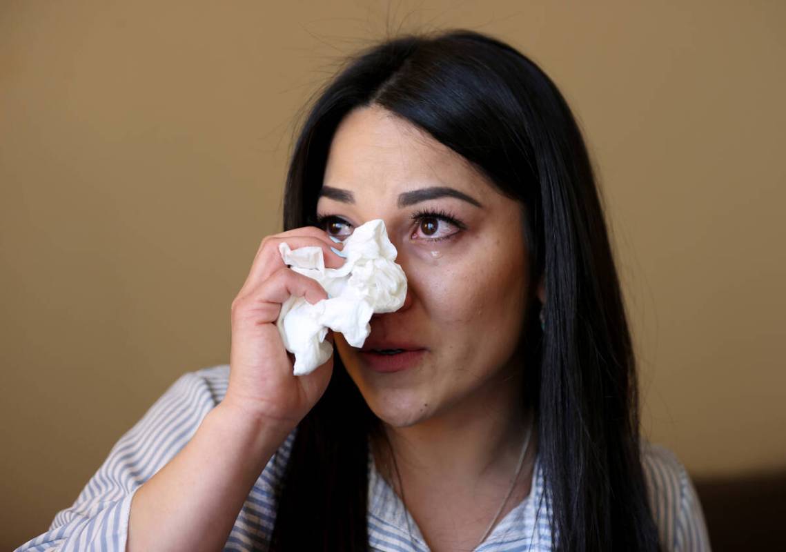 Amy Villarreal, a former therapist at Crescent Academy Therapy Center, talks to a reporter duri ...