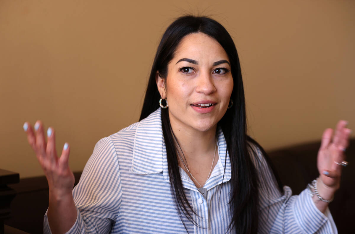 Amy Villarreal, a former therapist at Crescent Academy Therapy Center, talks to a reporter duri ...