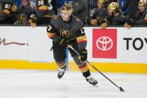 Vegas Golden Knights defenseman Ben Hutton (17) plays against the Los Angeles Kings in an NHL h ...