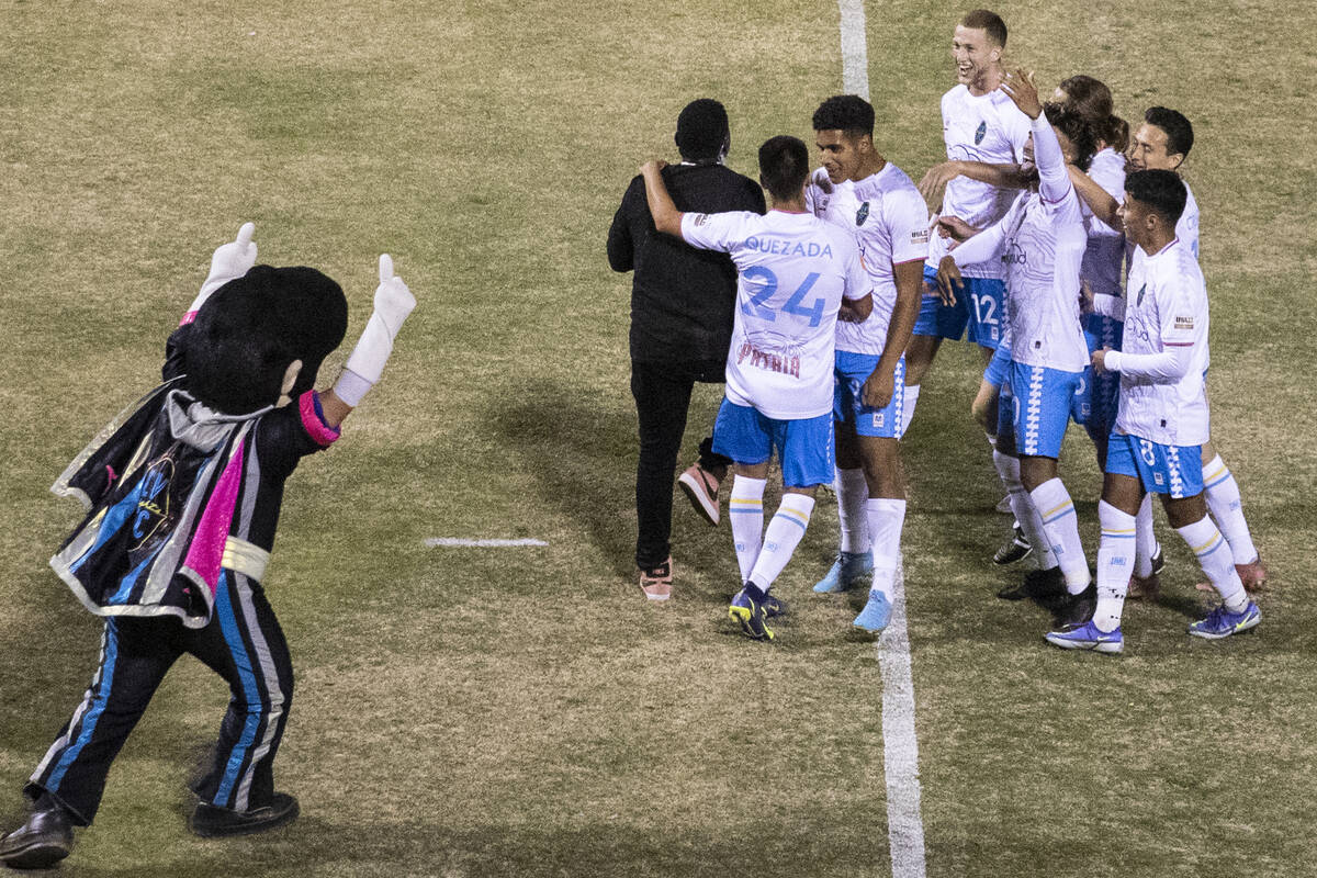 Las Vegas Lights’ Álvaro Quezada (24) celebrates his goal during the second half of ...