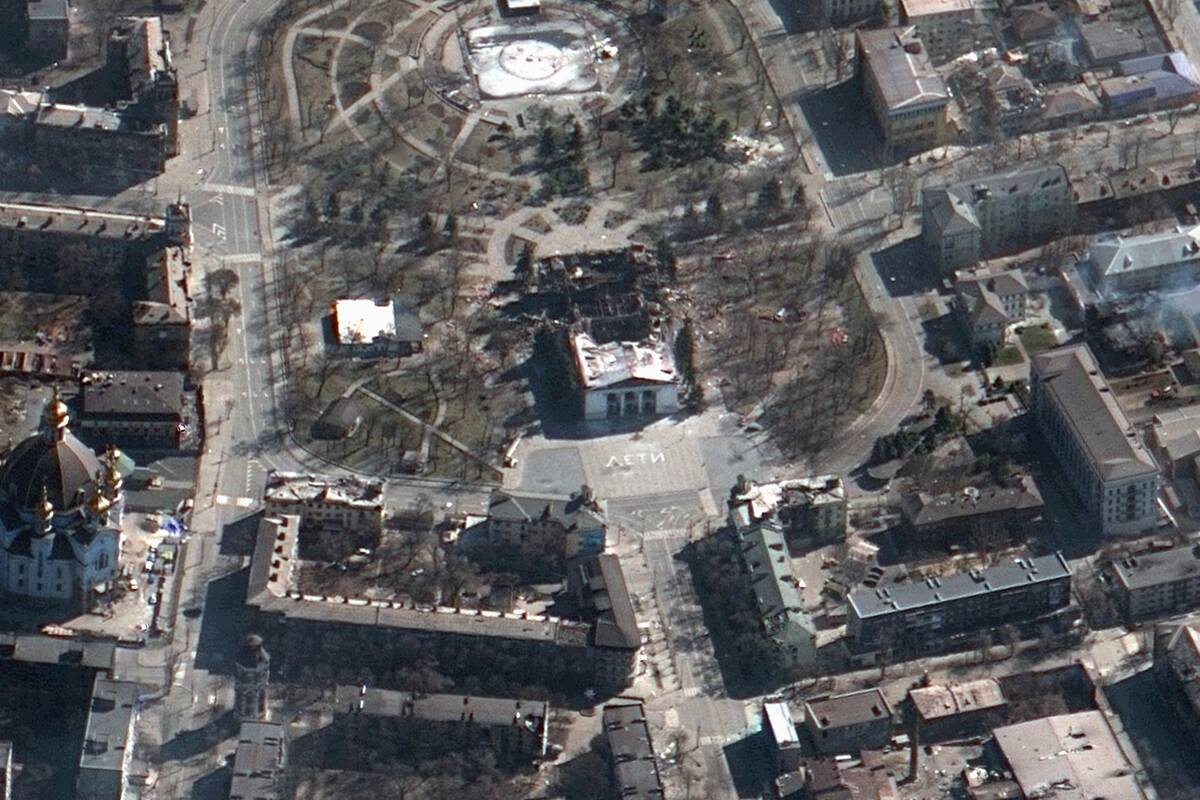 This satellite image provided by Maxar Technologies on Saturday, March 19, 2022 shows the after ...