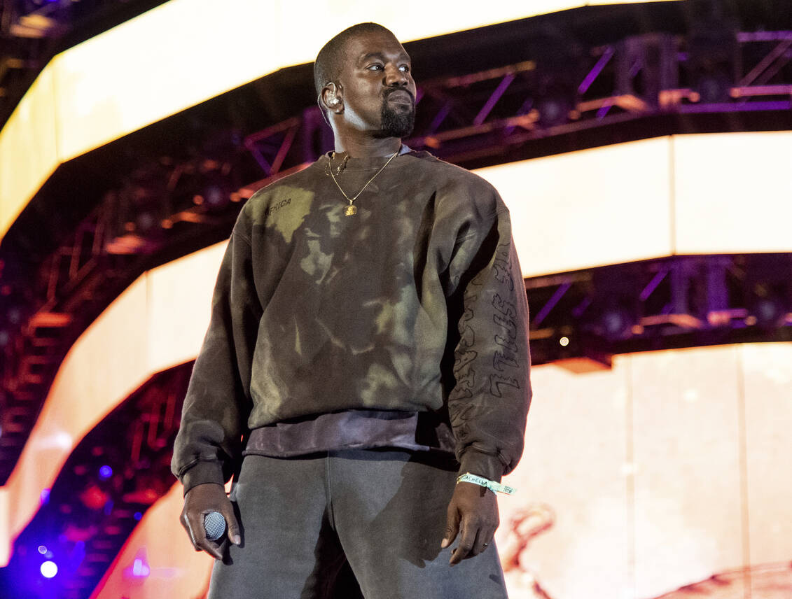 FILE - This April 20, 2019 file photo shows Kanye West performing at the Coachella Music & Arts ...