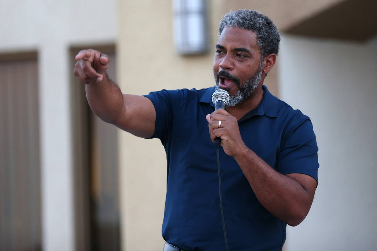 In this , July 17, 2021, file photo, Congressman Steven Horsford speaks during a Good Trouble ...