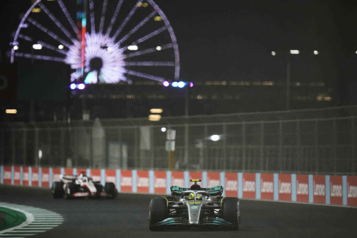 Mercedes driver Lewis Hamilton of Britain steers his car during the Formula One Grand Prix it i ...