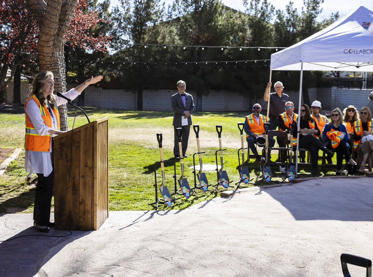 Lynda Tache, executive director of Collaboration Center Foundation, speaks prior to the groundb ...