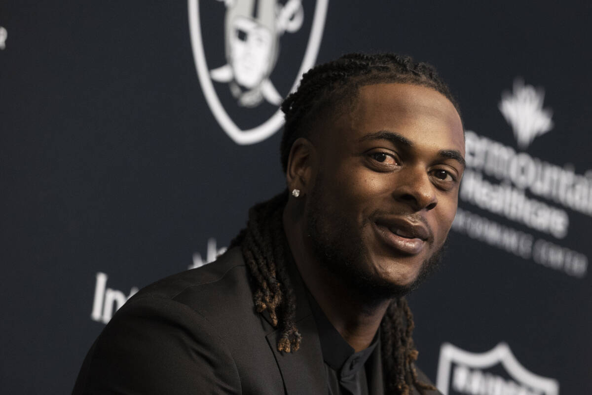 Newly acquired Raiders wide receiver Davante Adams? addresses the media at Raiders Headquarters ...