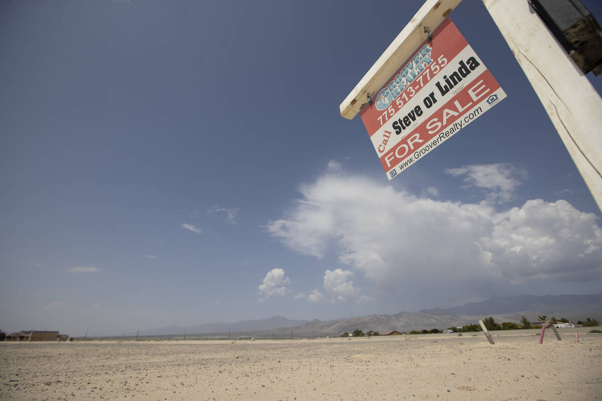 A for sale sign in the Artesia community in Pahrump, Wednesday, Aug. 11, 2021. (Erik Verduzco / ...