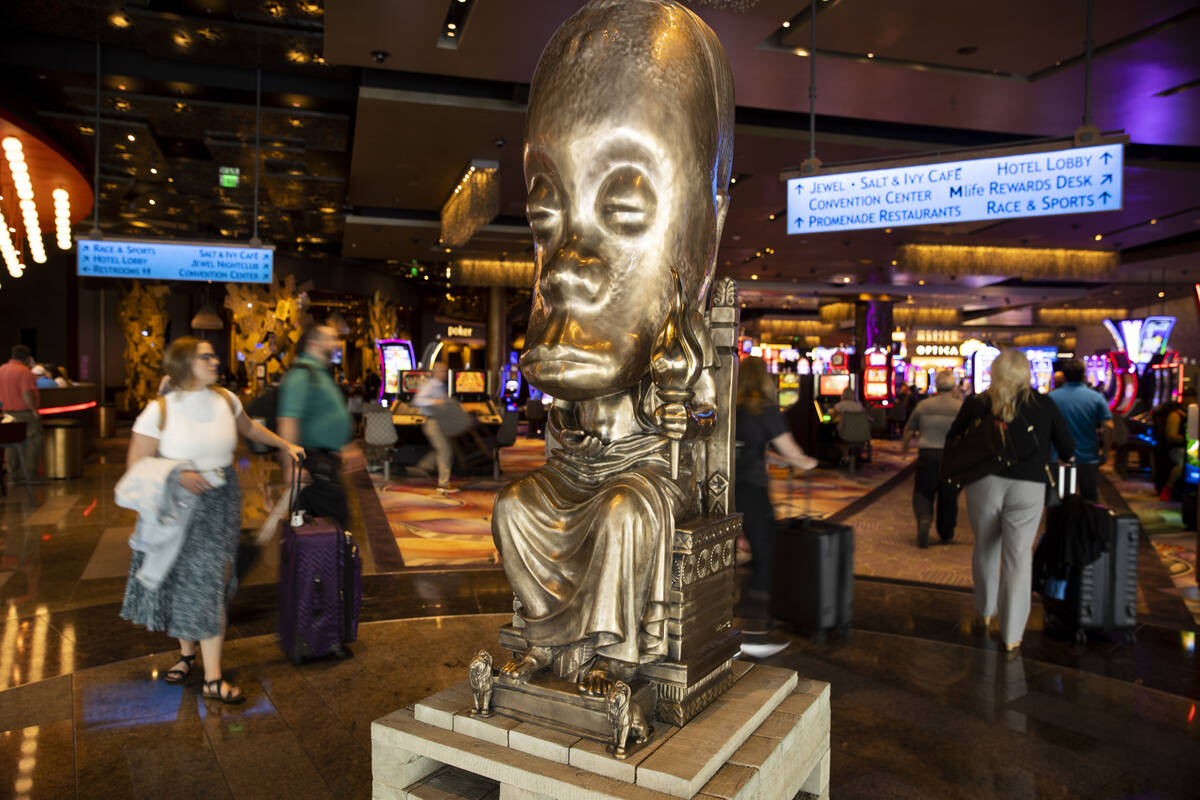 Sanford Biggers’ “Oracle” at the Aria is a small-scale version of the 25-foot-tall sculpt ...