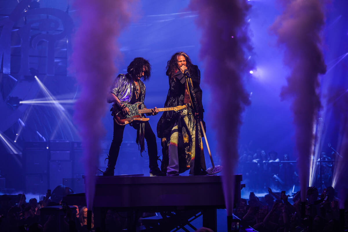 Joe Perry and Steven Tyler of Aerosmith are shown on opening night of the band's "Deuces Are Wi ...