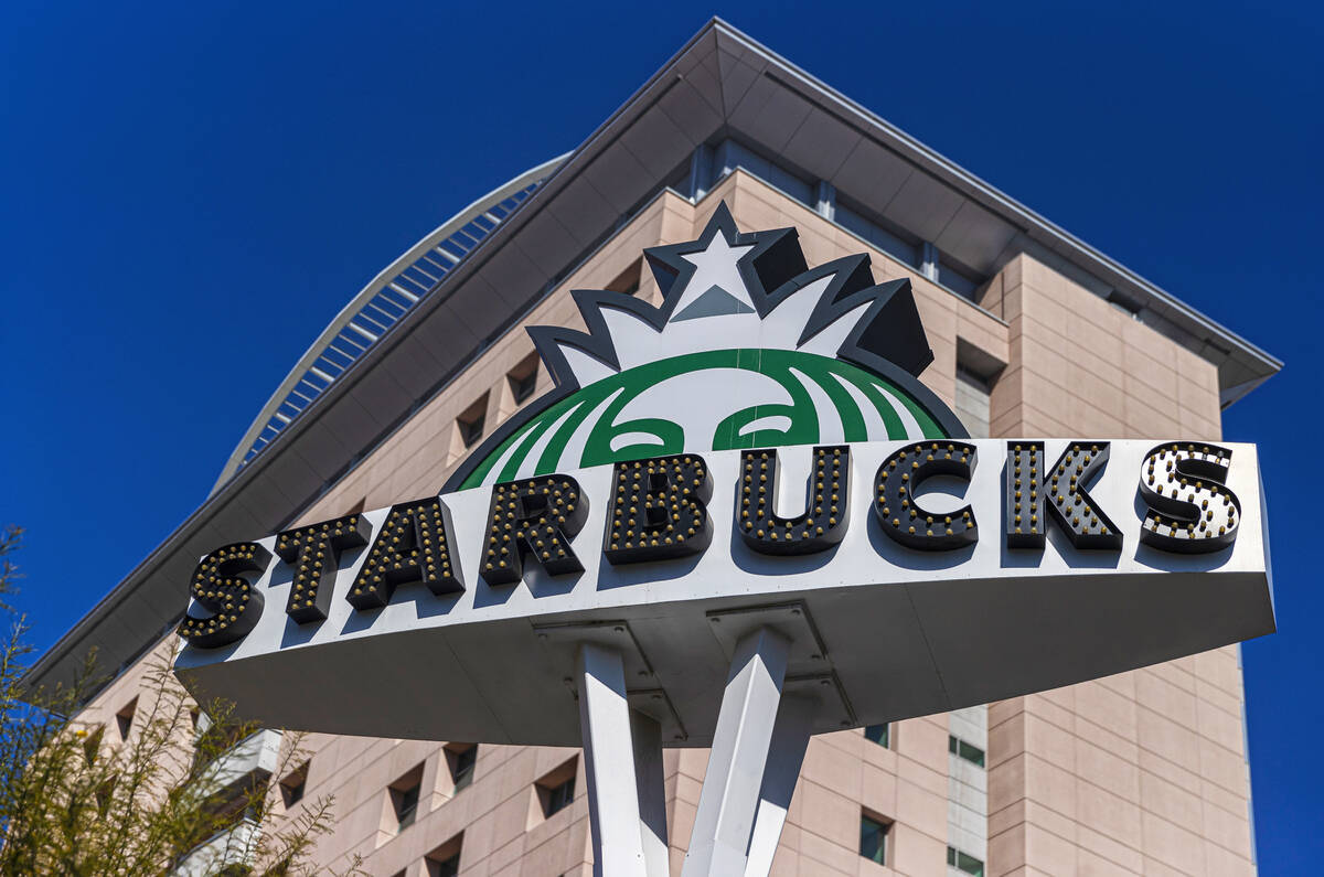 The Starbucks at 122 East Clark Avenue on Wednesday, March 23, 2022, in downtown Las Vegas. (Be ...