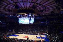 The Toronto Raptors play the New York Knicks during the first half of an NBA basketball game at ...