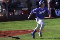 Bishop Gorman second baseman Maddox Riske (2) runs before being forced out by Cimarron-Memorial ...