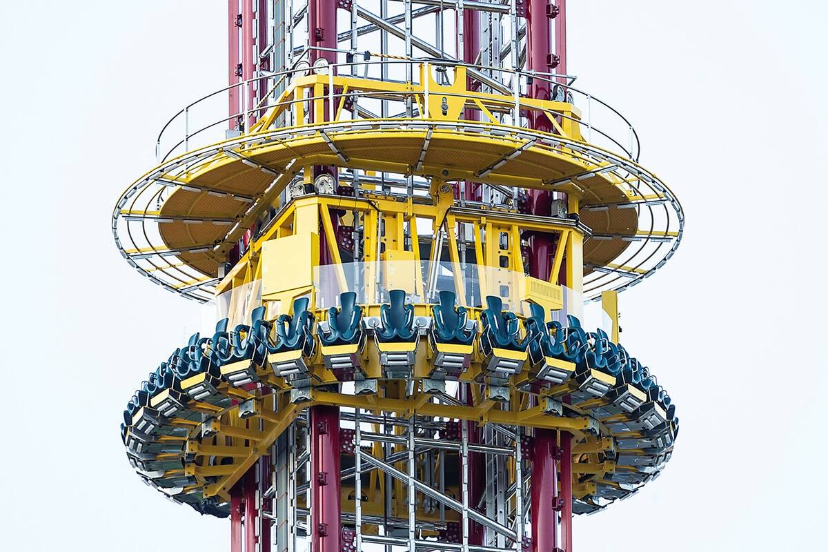 Close up view of the Orlando Free Fall at ICON Park on Friday, March 25, 2022 in Orlando, Fla. ...