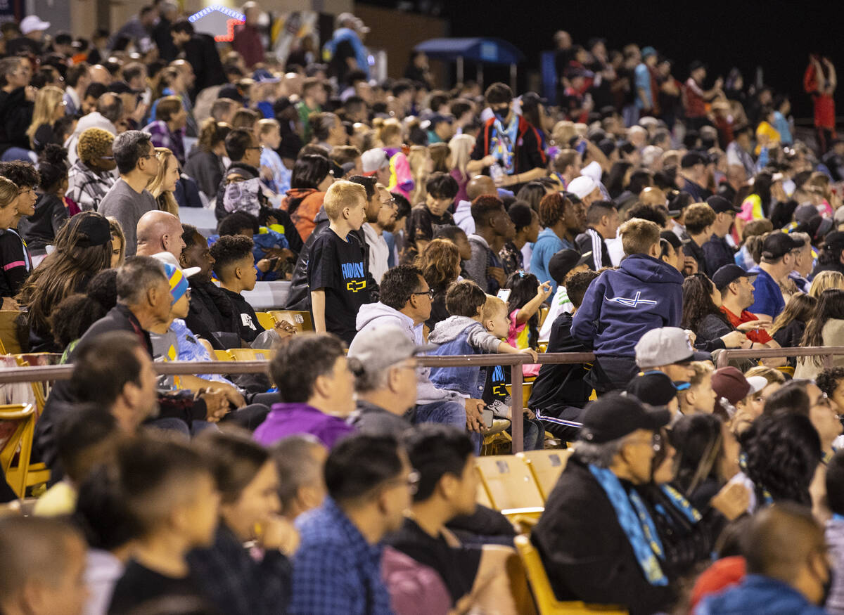 Fans watch season opening match between the Las Vegas Lights FC and the Phoenix Rising FC at Ca ...
