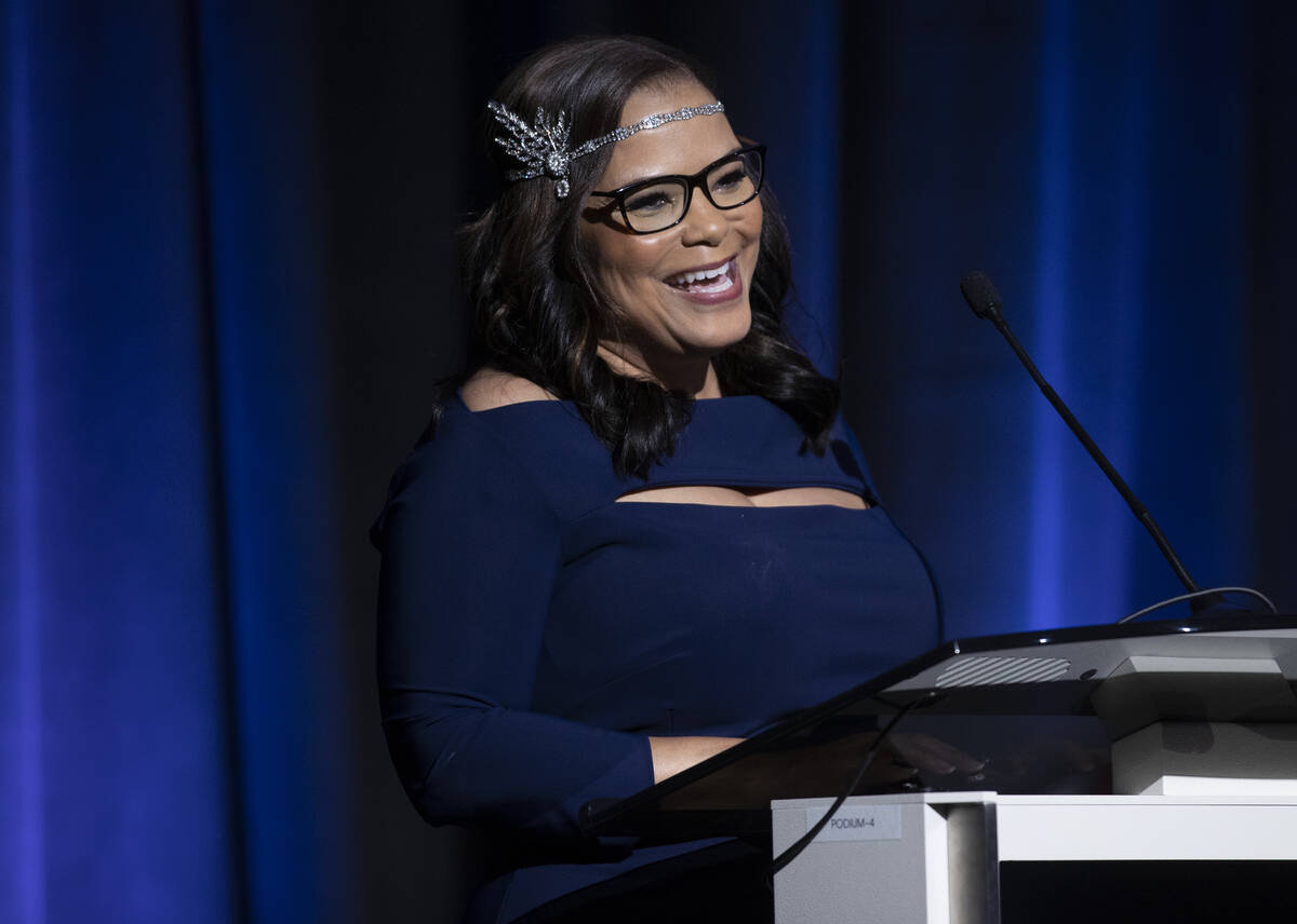 Florence Lee Jones Humanitarian Award honoree Yolanda King, Clark County manager, speaks during ...