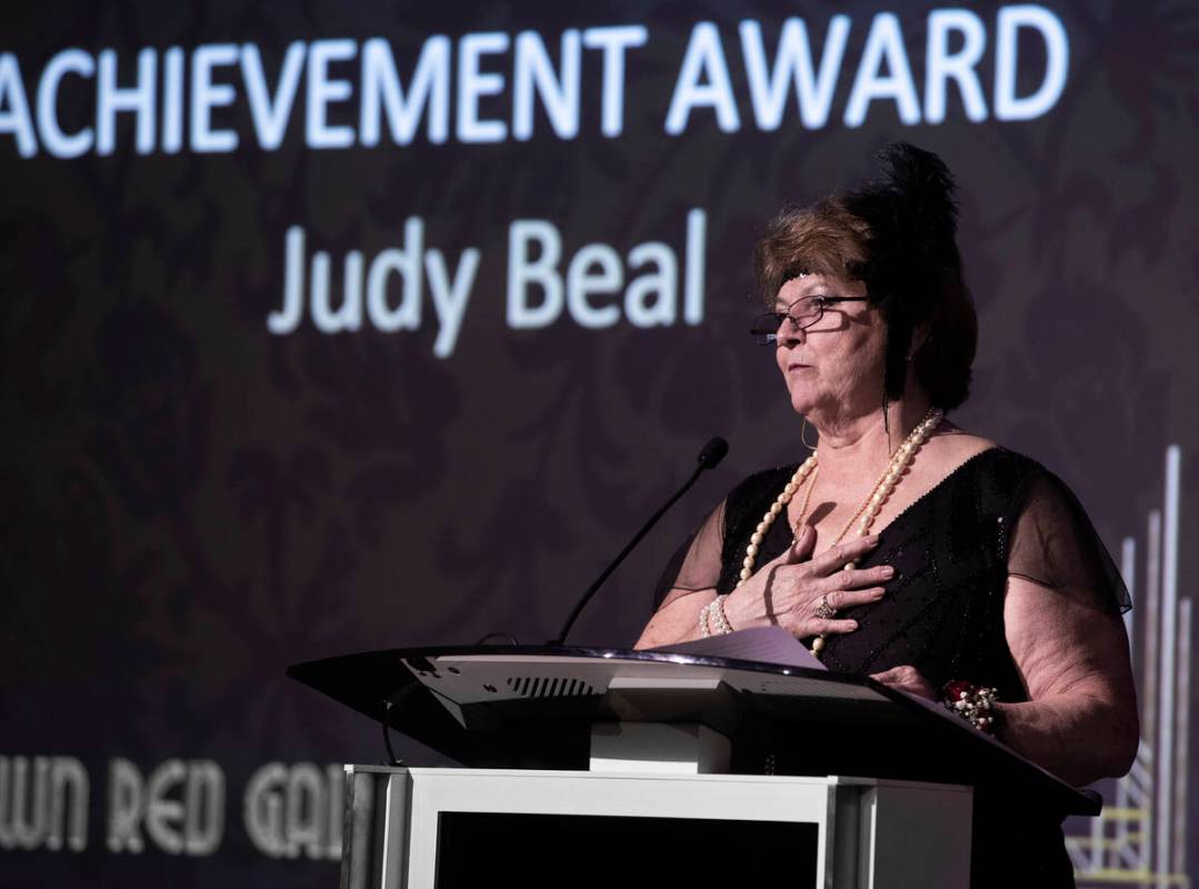 Lifetime Community Achievement Award honoree Judy Beal speaks during the 19th annual Junior Lea ...