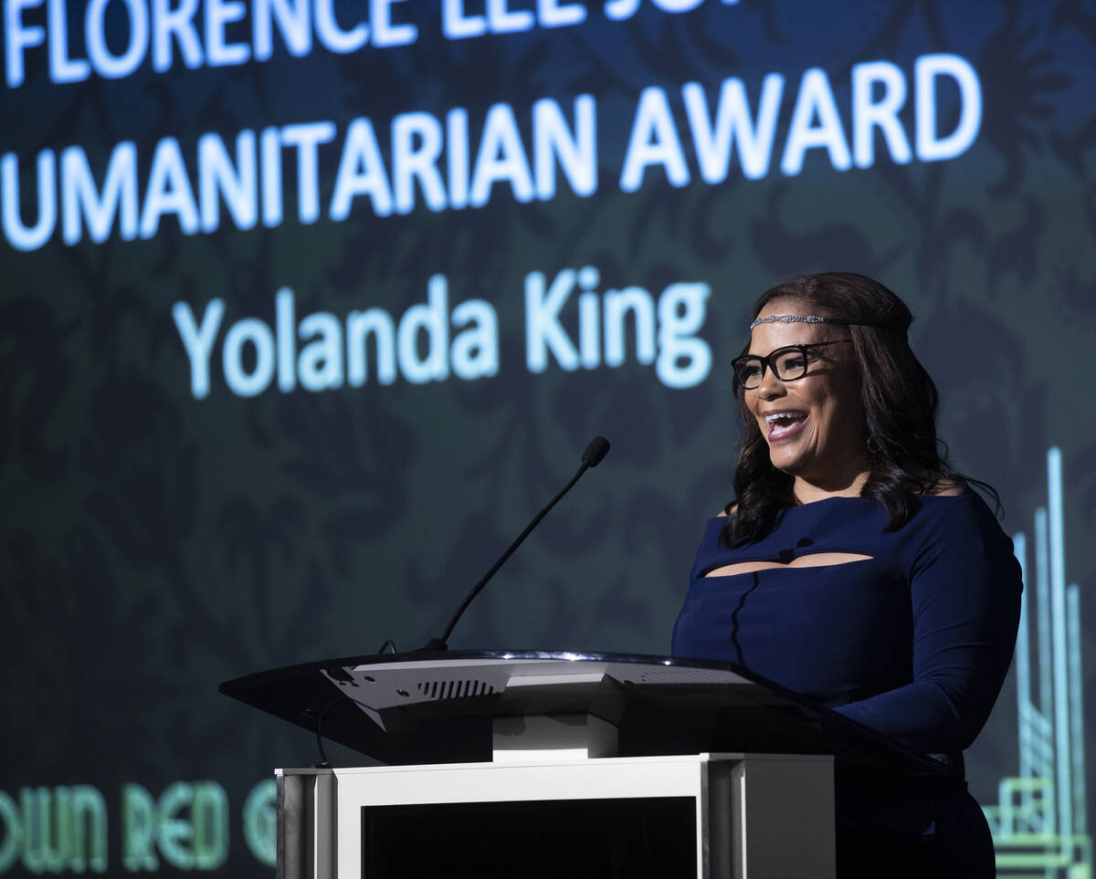 Florence Lee Jones Humanitarian Award honoree Yolanda King, Clark County manager, speaks during ...