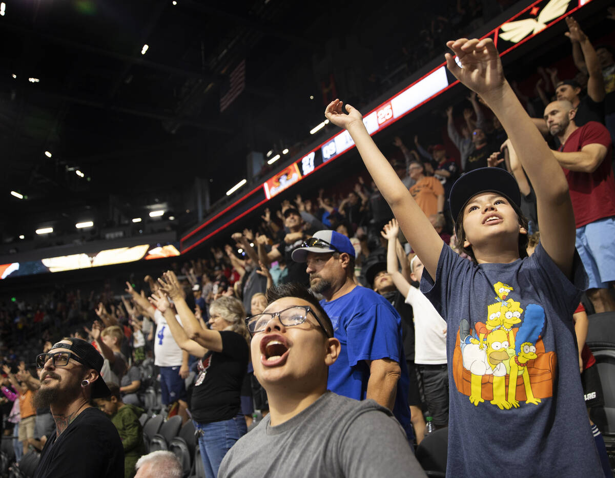 Vegas Knight Hawks fans cheer for their team during an Indoor Football League game against the ...