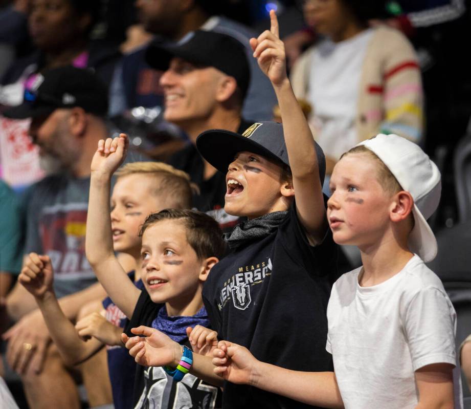 Vegas Knight Hawks fans cheer for their team during an Indoor Football League game against the ...
