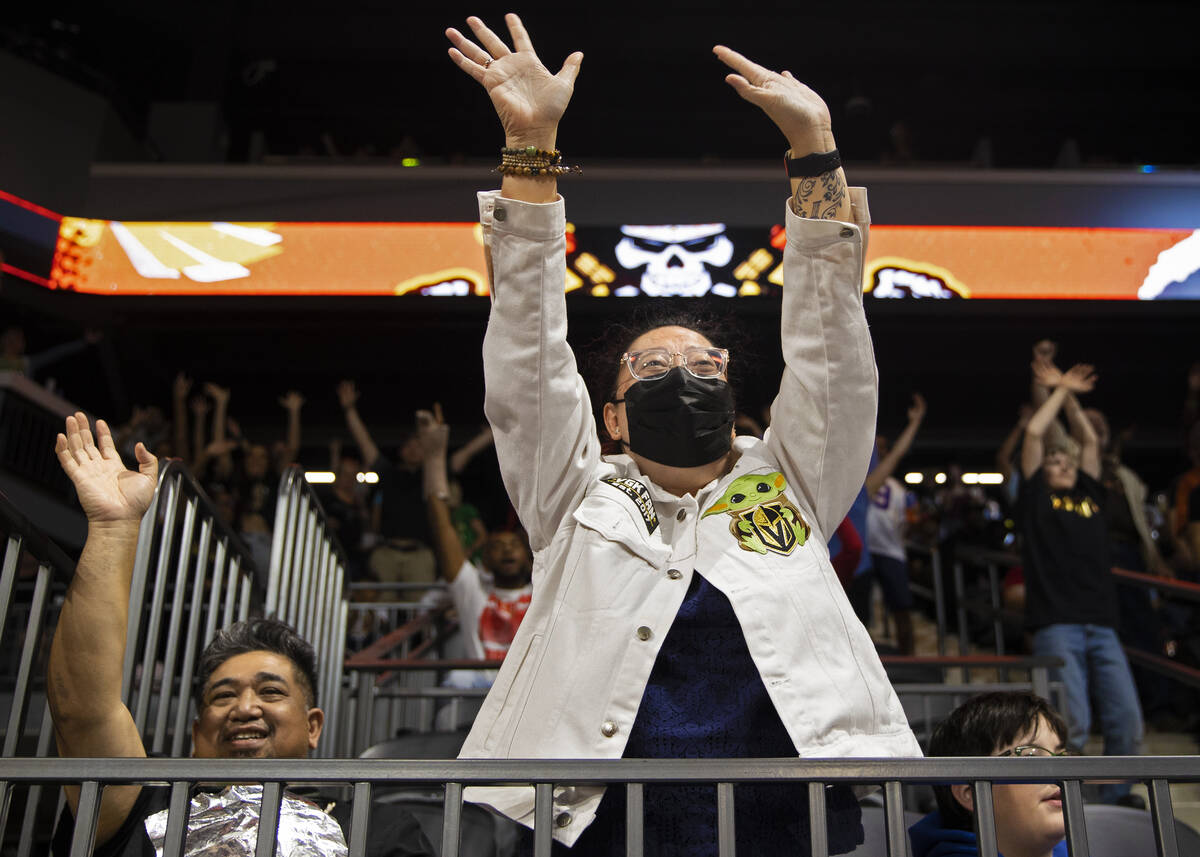 Vegas Knight Hawks fans cheer for their team during an Indoor Football League game against the ...