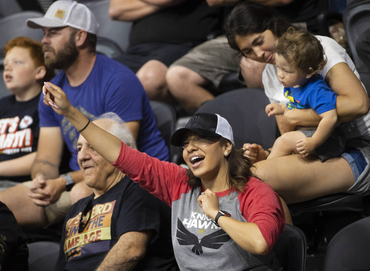 Vegas Knight Hawks fans cheer for their team during an Indoor Football League game against the ...