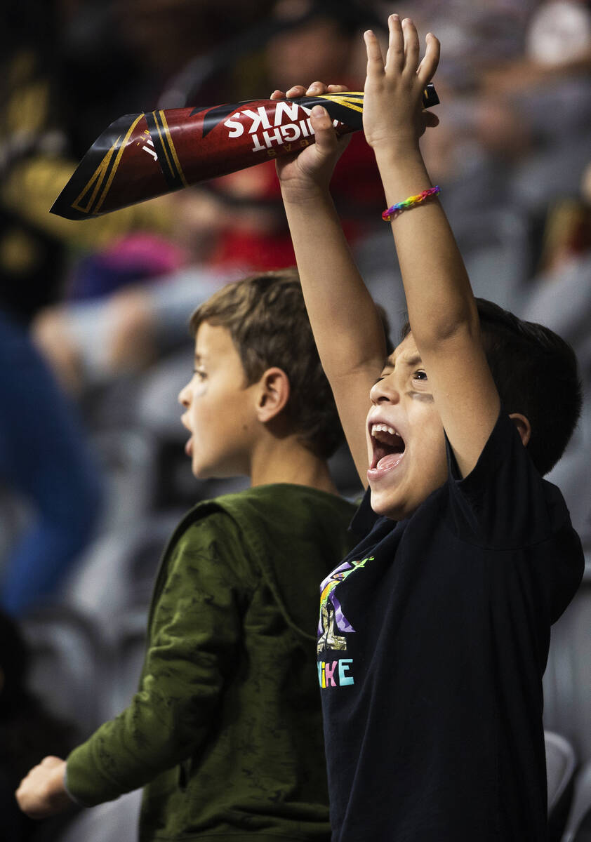 Vegas Knight Hawks fans cheer for their team during an Indoor Football League game against the ...