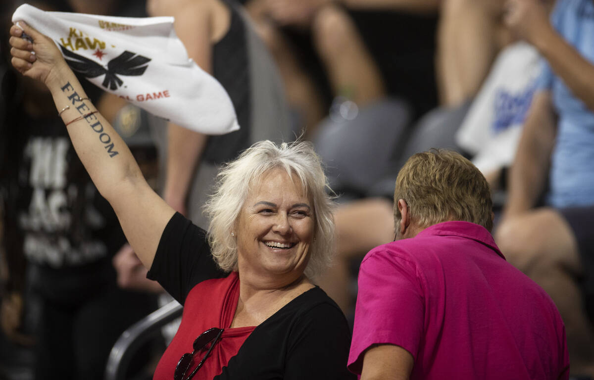 Vegas Knight Hawks fans cheer for their team during an Indoor Football League game against the ...