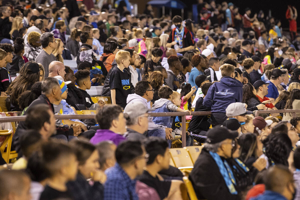 Fans watch season opening match between the Las Vegas Lights FC and the Phoenix Rising FC at Ca ...