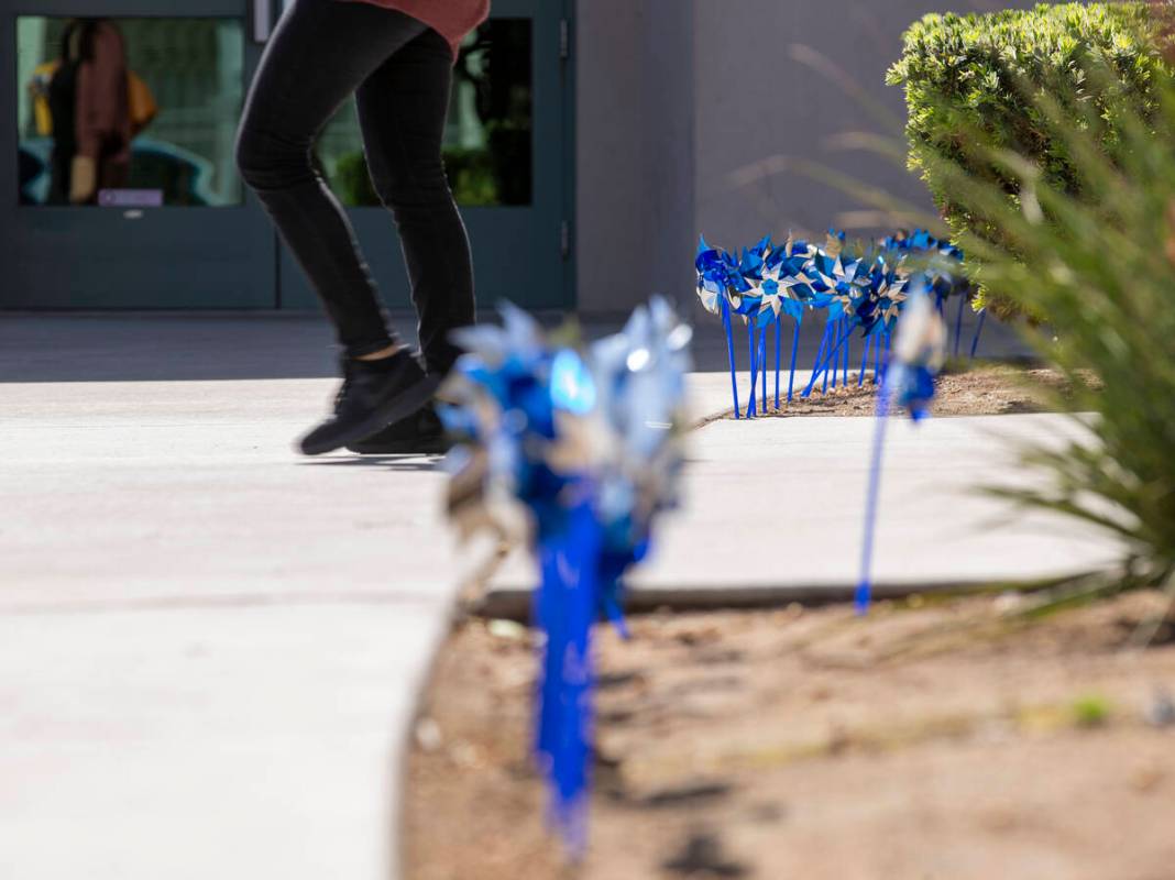 Pinwheels are planted outside the within the Clark County Family Court & Services Campus on Wed ...