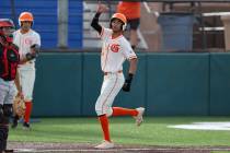 Bishop Gorman’s Justin Crawford (3) runs home for a run against Liberty during a basebal ...