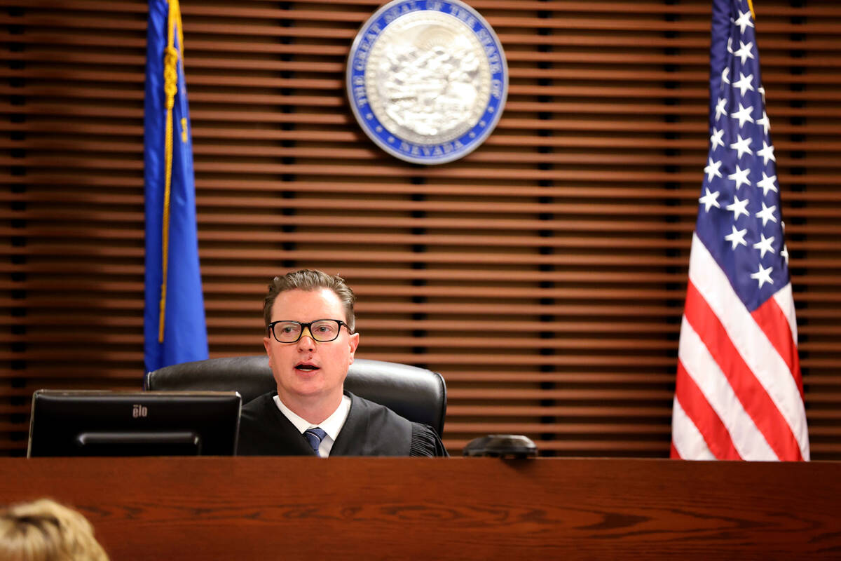 Justice of the Peace Sam Bateman presides in Henderson Justice Court Thursday, March 31, 2022, ...