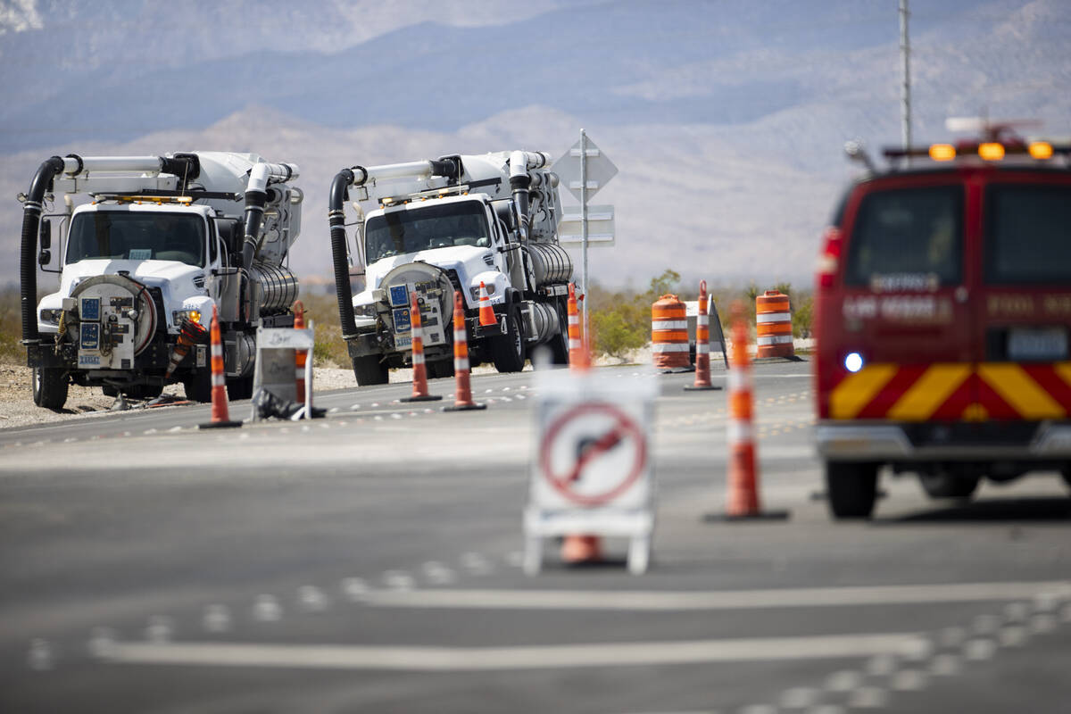 Las Vegas police and firefighters from various agencies respond to an apparent workplace fatali ...