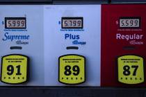 Gas prices are posted at Chevron on Tuesday, March 29, 2022, in Las Vegas. (Bizuayehu Tesfaye/L ...