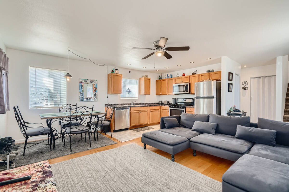 The living room inside of a house at 73 Pinon Road, Cold Creek, Nevada. It's a home for sale at ...