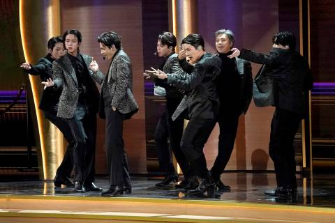 BTS performs "Butter" at the 64th Annual Grammy Awards on Sunday, April 3, 2022, in L ...