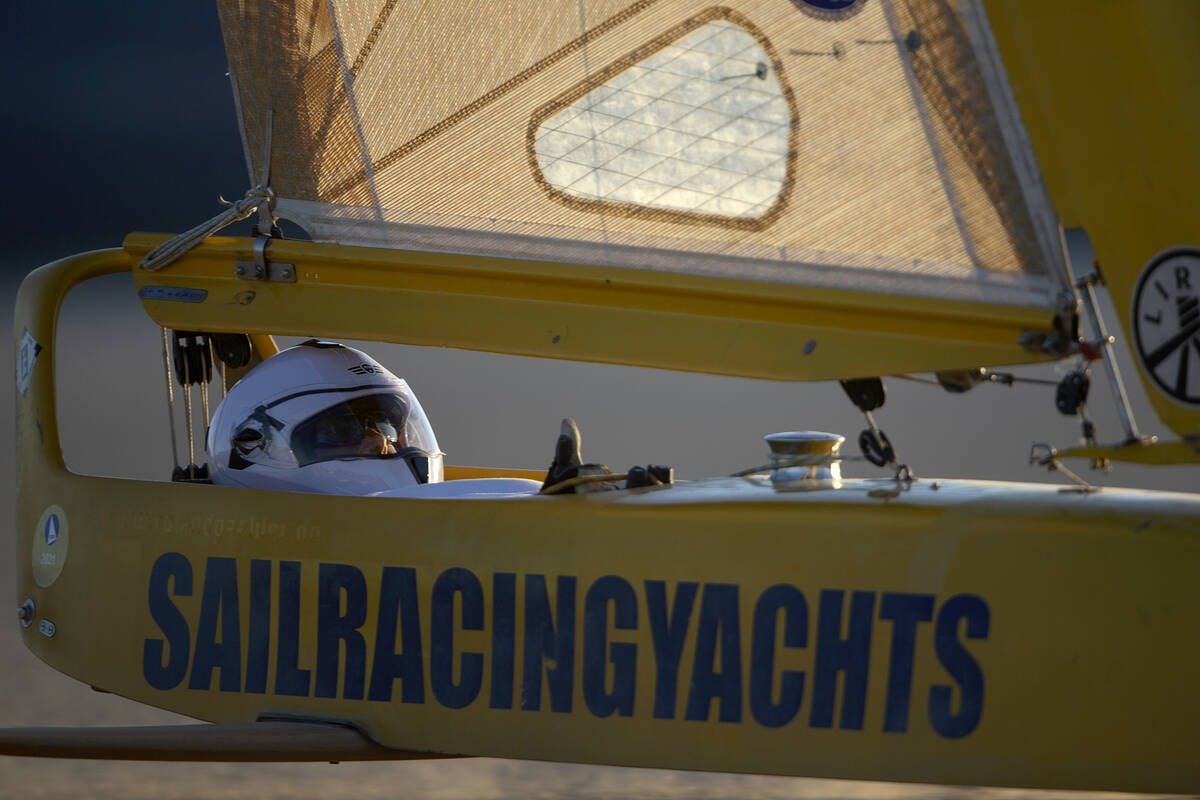 Renee Fields goes for her last ride during America's Landsailing Cup at Ivanpah Dry Lake on Thu ...