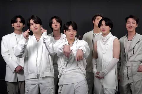 A screenshot from the new BTS welcome video for their four upcoming Las Vegas concerts in April ...