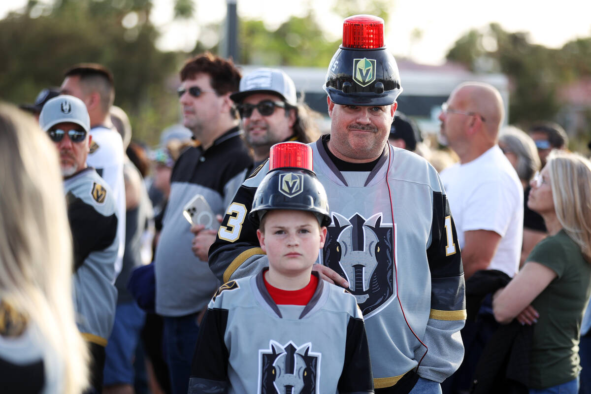 Fans outside of The Dollar Loan Center in Henderson before the start of an AHL game between the ...
