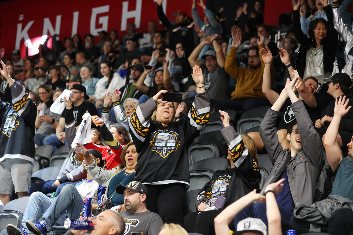 Fans do the wave during the third period of an AHL game at The Dollar Loan Center in Henderson, ...