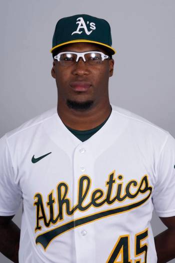This is a 2022 photo of Miguel Romero of the Oakland Athletics baseball team. This image reflec ...
