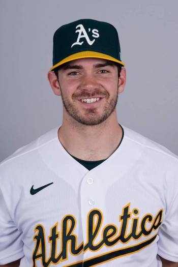 This is a 2022 photo of Zach Logue of the Oakland Athletics baseball team. This image reflects ...