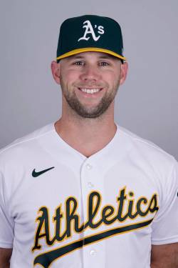 This is a 2022 photo of Aaron Brown of the Oakland Athletics baseball team. This image reflects ...