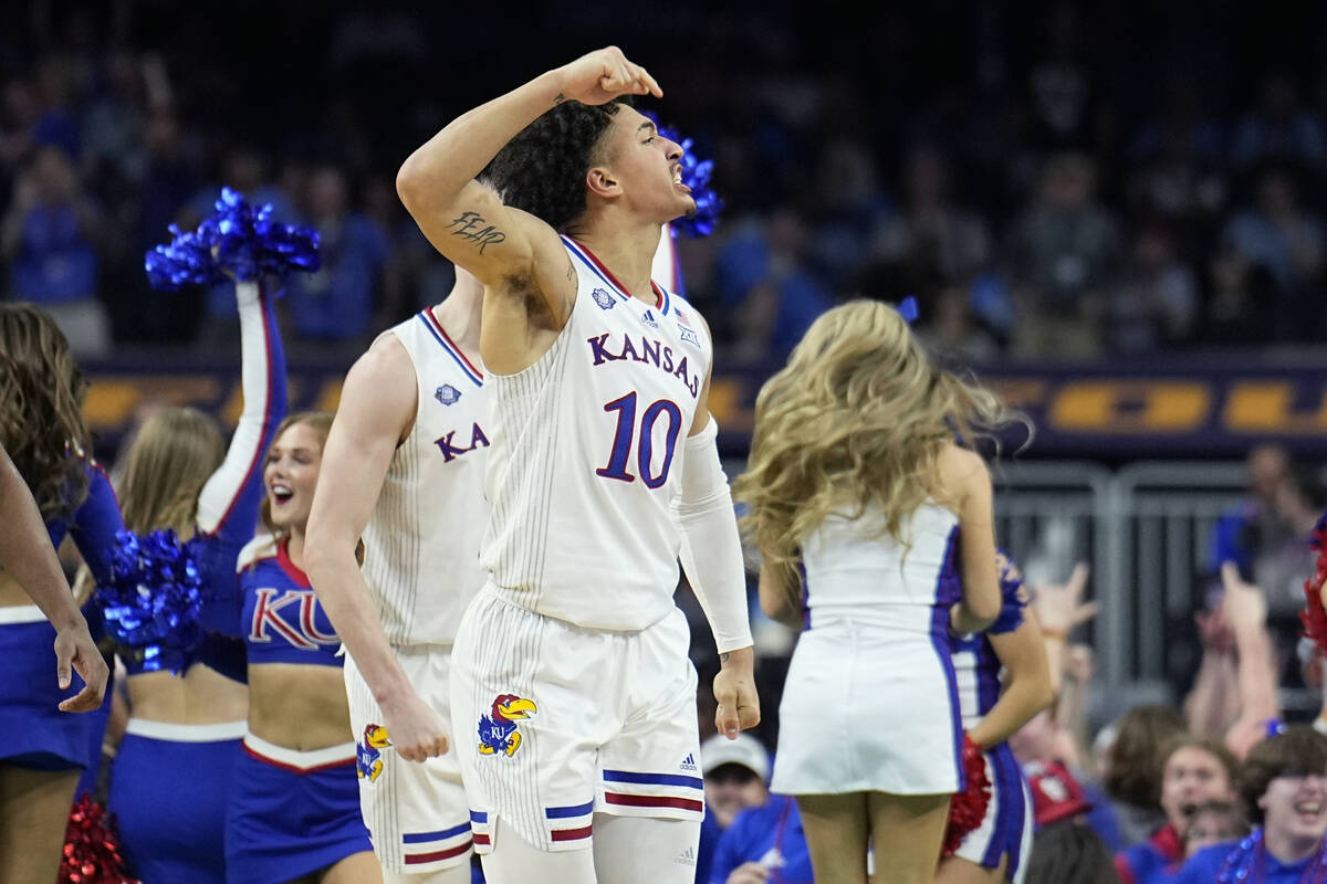Kansas forward Jalen Wilson celebrates after scoring against North Carolina during the second h ...